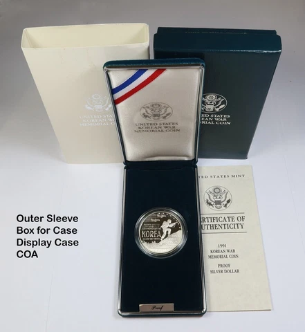 1991 Korean War Memorial Commem. Silver Dollar Proof Coin w/ Box & COA Cover