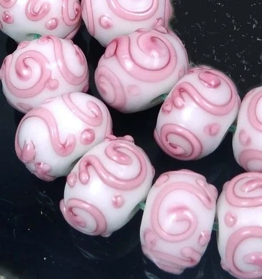 8 cuentas espaciadoras rondelle de vidrio rosa hecho a mano de murano  Foto 1 de 3