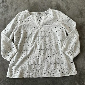 Blusa Top Chico's Blanca 100% Algodón Ojales Para Mujer 1 Mediana 8/10 - Imagen 1 de 6