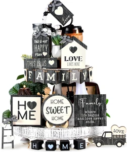 18 Pcs Farmhouse Tiered Tray Decor Home Wooden Signs Rustic Sweet Home Vintage H - Picture 1 of 12