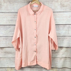 Bryn Walker 100% Linen Button Down Shirt Peach Short Sleeve XXL Lagenlook  - Picture 1 of 8