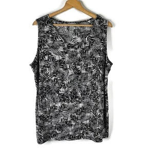 Catherines Womens Tank Top Size 1X Black Tropical V-Neck Wide Strap Sleeveless - Picture 1 of 8