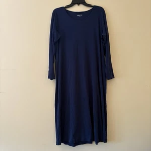 Maxi abito donna Lands’ End grande 14-16 blu navy manica lunga cotone supima - Foto 1 di 4