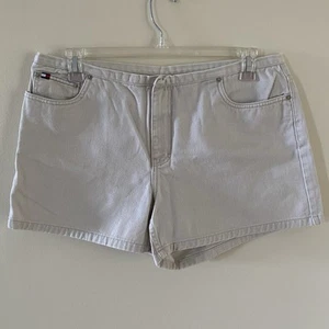 Vintage Women Tommy Hilfiger Jean Shorts Tan Beige Size 16 100% Cotton 4" Inseam - Picture 1 of 8