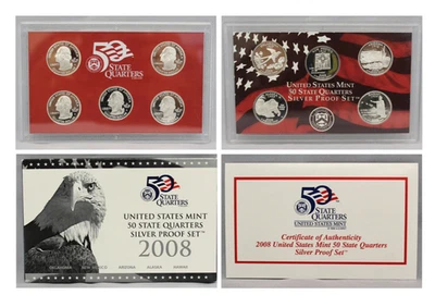 US Mint Silver 50 State Quarters 2008 S Proof Set With Box and COA Uncirculated  - Image 1 of 4