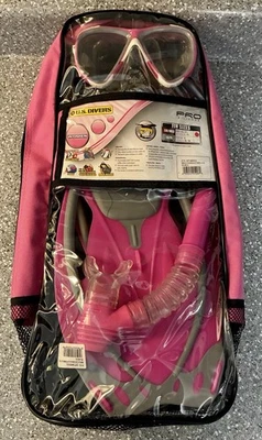 NUEVO 2012 US Divers Pro Juego de Snorkel de Silicona para Mujer Pequeño/Mediano 5-9.5 Rosa y Gris Foto 1 de 4