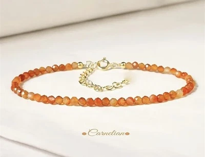 ✅ Karneol Edelstein Armband Orange Gold Natürlich Stein Perlen Kette 3mm Damen ✅ - Bild 1 von 4