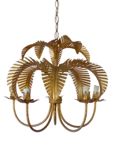 HANS KOGL Rare Palm Ceiling 70's Hollywood Regency Mid Century JANSEN Chandelier - Picture 1 of 15