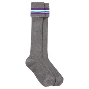 Adult size Grey School TOT knee high socks with Multi Striped Bars shoe size 4-7 - Picture 1 of 10