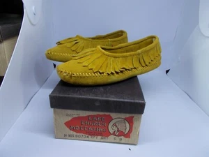 Vintage New Old Stock Lake Church Moccasins Color Gold Size 6B Hand Laced #3 - Picture 1 of 6