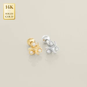 Perforación de oreja de diamante de oro macizo real de 14 quilates cartílago tragus hélice 18G - Imagen 1 de 11