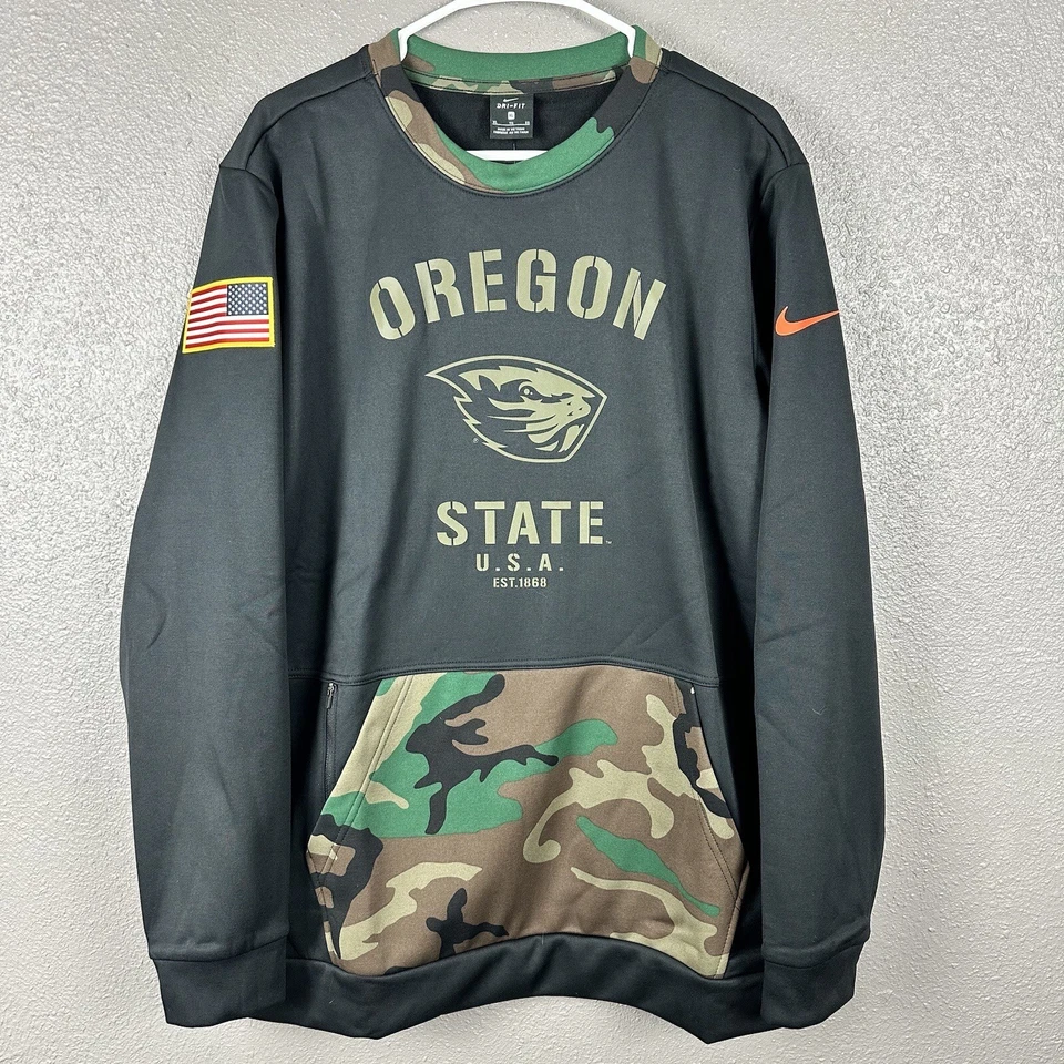 Oregon State Beavers Nike Camo Crewneck Sweat shirt DD4315 010 Mens Size L