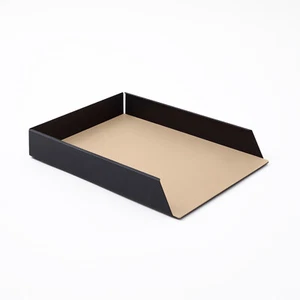 Corbeille à Courrier Empilable A4 - Acier Noir et Cuir Véritable Beige - Foto 1 di 2