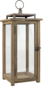18 Inch Rustic Wooden Candle Hurricane Lantern, for Table Top, Mantle, Wall Hang - Picture 1 of 12
