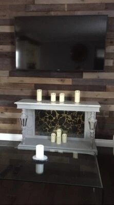 Consola de madera gris con tapa blanca Carrara Mable y vidrio mercurio antigua Foto 1 de 4