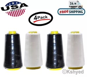 4 PACK (2 WHITE & 2 BLACK) 2500 Yards Each Spools Sewing Thread 100% Polyester - Picture 1 of 7