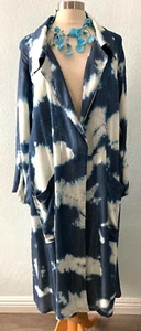 ART TO WEAR...THE EXQUISITE SKULLZ LONDON TIE DYE LINEN/MODAL MIX DUSTER COAT OS - Picture 1 of 6