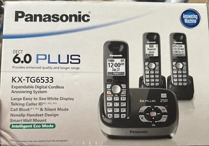 Panasonic KX-TG6533B 1.9 GHz Trio Handsets Single Line Cordless Phone 6.0 Plus - Zdjęcie 1 z 8