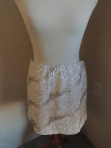 NEW AQUA Women's White Ivory Cream Elegant Skirt Sequence Mini Medium - Picture 1 of 5