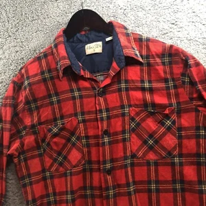 Mens Store Flannel Plaid Red Button Up Light Jacket VTG - Picture 1 of 5