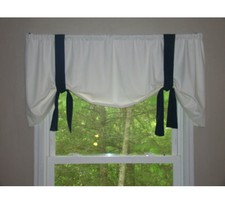 Black and white window valance, tie up window treatment