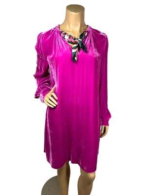 Vestido de veludo rosa Diane Von Furstenberg tamanho 8 cachecol anexado manga longa - Imagem 1 de 4