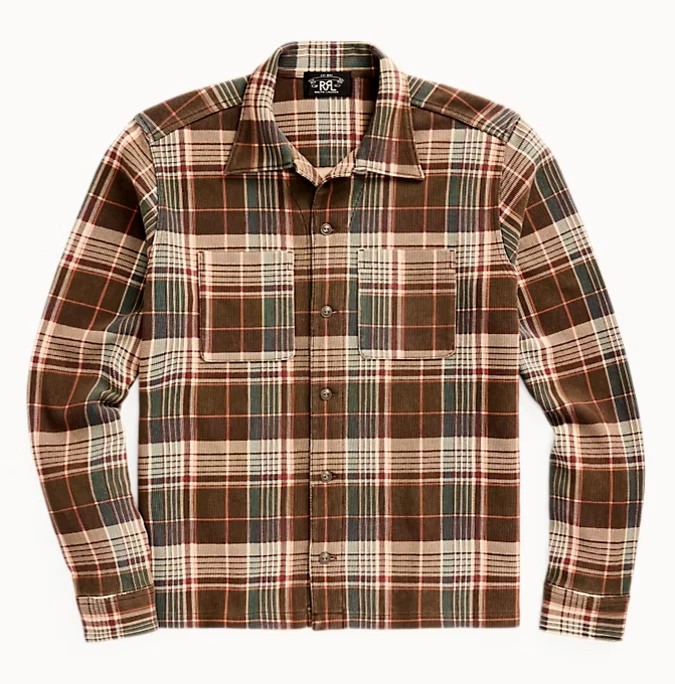 Con etiquetas RRL Ralph Lauren Grueso Cordón Textura Cuadros Camisa de Trabajo Sobreshir G1N Foto 1 de 4