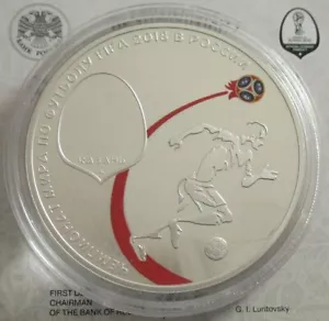 Rusia 3 Rublos Copa Mundial de Fútbol 2018 Kazán 1 OZ Plata - Imagen 1 de 2