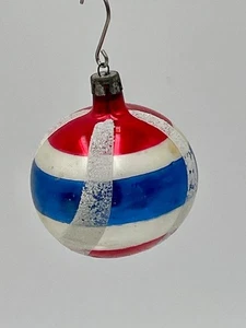 VTG Glass Christmas Ornament RWB Red White Blue Stripes Micca Poland - Picture 1 of 6