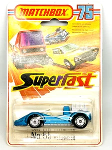 Matchbox Lesney Superfast 55 Hellraiser in blue, USA label, silver base, moc! - Picture 1 of 4