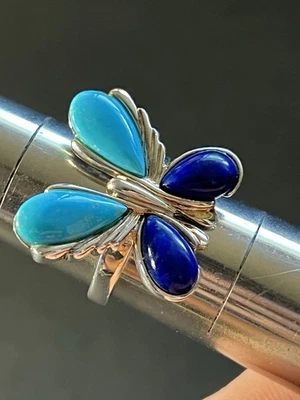 Бабочка из стерлингового серебра 925 пробы с бирюзой и лазуритом RIng размер 8 Sx Таиланд - Изображение 1 из 4
