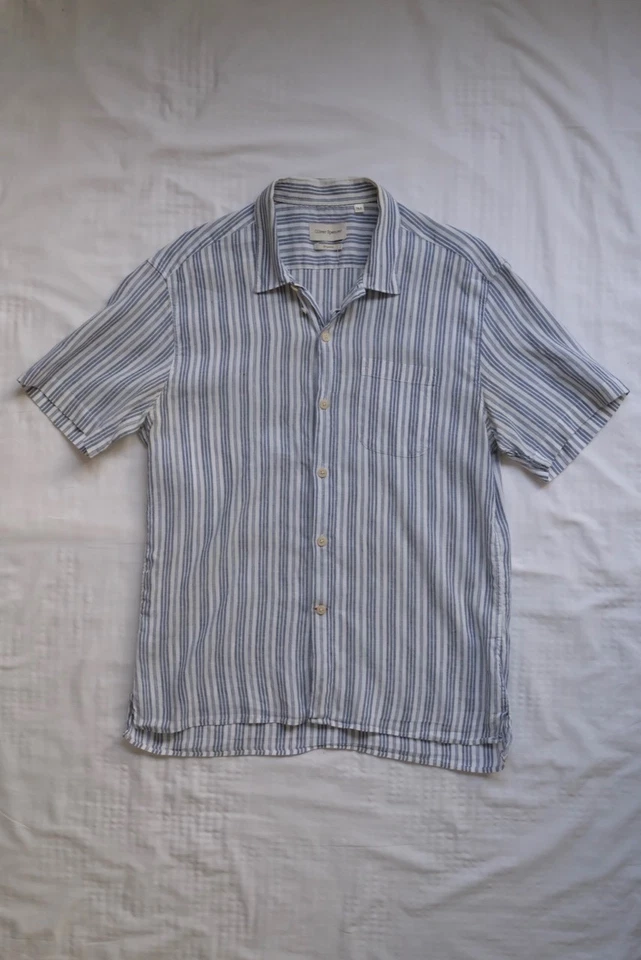 Oliver Spencer Short Sleeve Shirt – Size 16.5 (L) – Striped Linen Cotton Blend - image 1 of 4