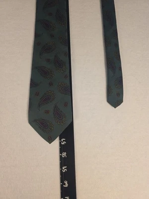 Corbata verde Neiman Marcus seda VLV con oro, borgoña/púrpura, cachemira azul, XXL DE COLECCIÓN Foto 1 de 4