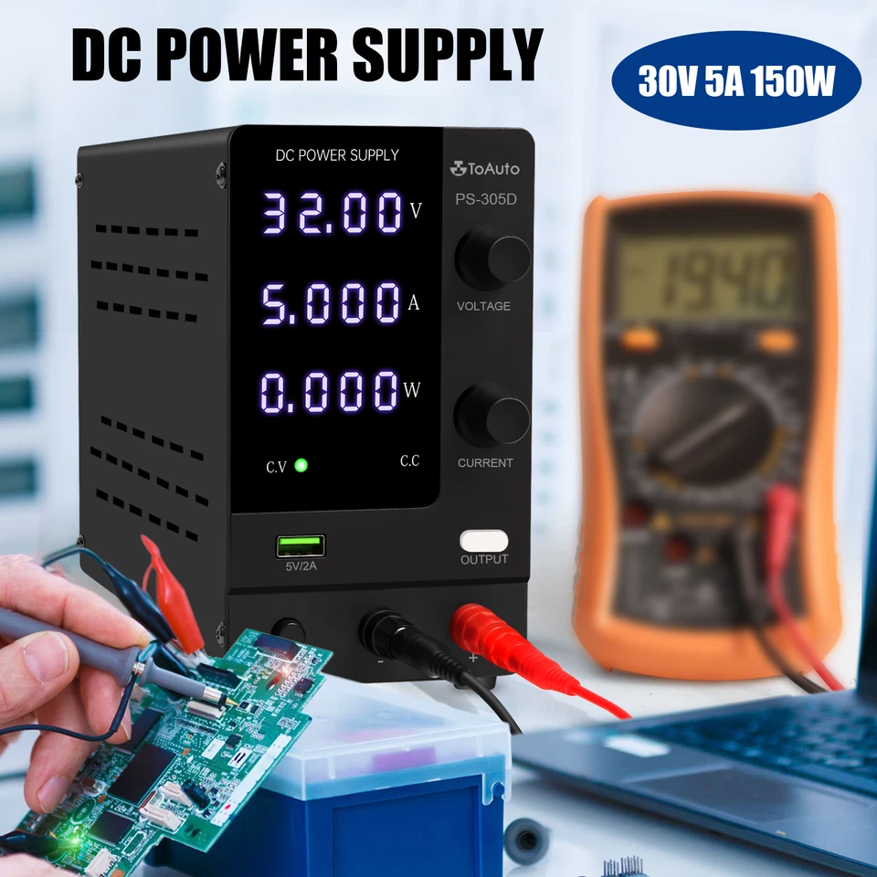 TOAUTO Adjustable Lab Bench Power Supply 30V 5A Switching DC Digital Precision Variable