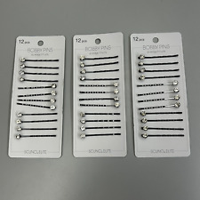 SCUNCI 3-PACK! Rhinestone Bobby Pin Slides Elite Collection Black 12-Piece (New)