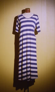 Exist Maxi Dress Navy Striped Short Sleeve Round Neck XL NWT - Picture 1 of 12
