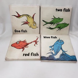 Dr Seuss Canvas Prints Nursery Wall Art One Fish Two Fish Red Fish Blue Fish 4pc - Picture 1 of 18