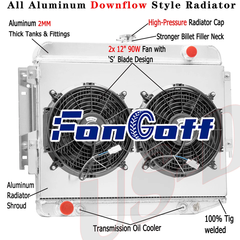 3 Row Radiator Shroud Fan Fits 1966-1969 Dodge Charger 500 R/T 7.0L 7.2L AT Foto 1 de 4