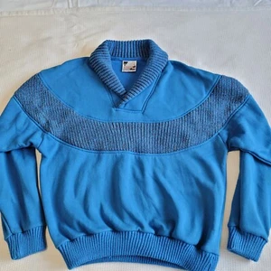 Vintage 80s/90s Fleece Knit Quilted Pullover Sweater Medium Blue Freelance - Picture 1 of 13