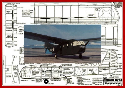 Model Airplane Plans (RC): Waco CG-4A WW-II 63" 1/16 Stand-Off Scale EP Glider - Image 1 of 4