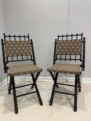 Silla de campamento plegable de finales del siglo XIX E. W. Vail Guerra Civil - Juego de 2 Foto 1 de 4