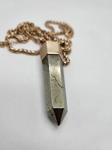 KENDRA SCOTT Jayce Pyrite Stone Chunky Pendant Gold Tone Long Necklace - Picture 1 of 17