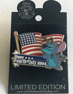 Prendedor de coleccionista Walt Disneyworld Lilo Stitch 2004 bandera 4 de julio LE 2500 NUEVO - Imagen 1 de 3