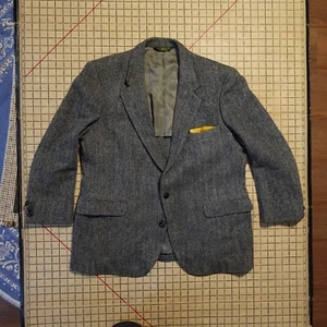 Vintage 60s Harris Tweed Herringbone Wool Sport Jacket Sz 46 Made In USA - Picture 1 of 6