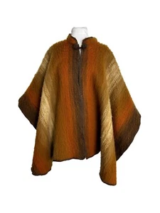 Warmer flauschiger Poncho Cape braun orange Einheitsgröße stilvoll Unikat - Bild 1 von 6