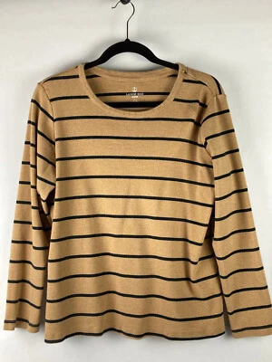 Suéter Land's End Para Mujer Talla Grande Tostado Negro Rayas Mangas Largas Pullover Foto 1 de 3
