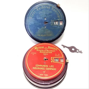 Vintage Add-A-Coin Bank Mutual Benefit Insurance & First Federal Loan & Key 40's - Picture 1 of 12