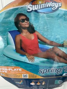 SwimWays Inflatable Twist & Fold Spring Recliner Pool Float w/ Cup Holder, Aqua