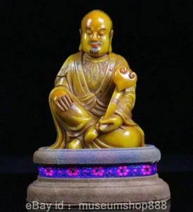 4.3" Old Chinese Tianhuang Shoushan Stone Carving Lohan Arhat Buddha Statue - Picture 1 of 9