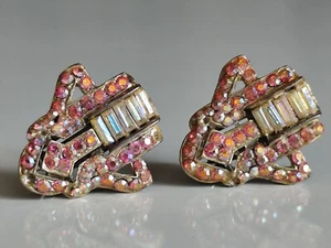 Vintage Women's Thelma Deutsch Signed Rhinestone Earrings Clip On - Picture 1 of 12